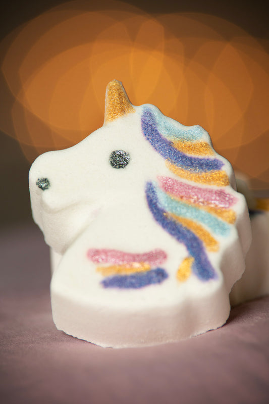 unicorn cotton candy bath bomb front
